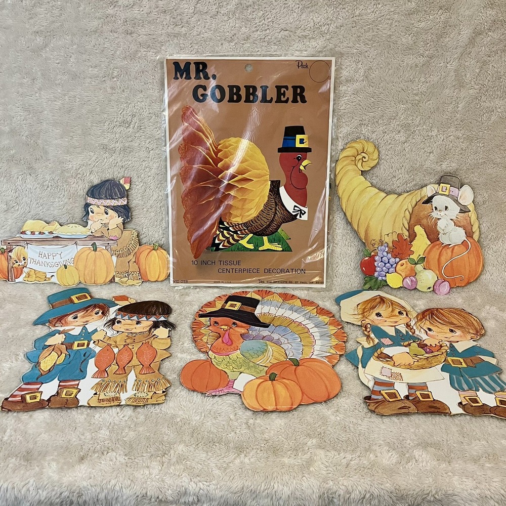 VTG Thanksgiving Deco Lot Turkey 10" Tissue Honeycomb American Greetings Signs